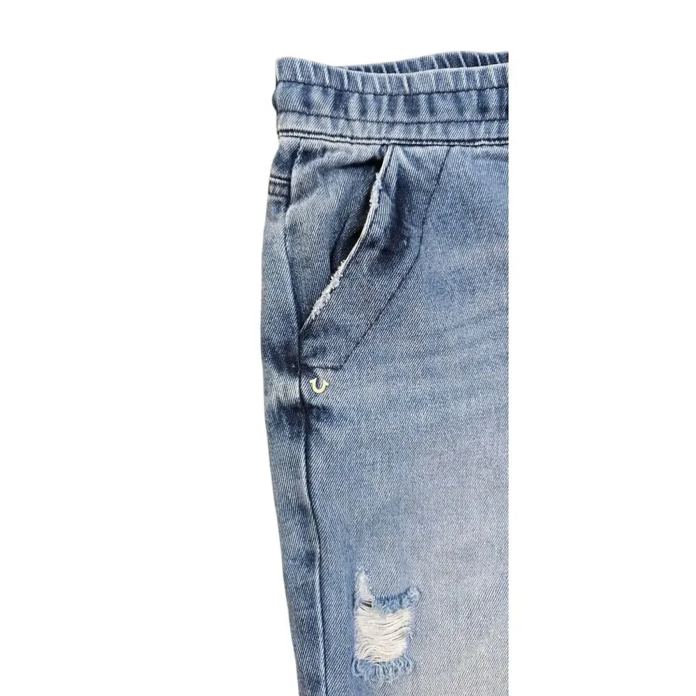 True Religion Distressed Drawstring Denim Joggers Light Wash Size Small